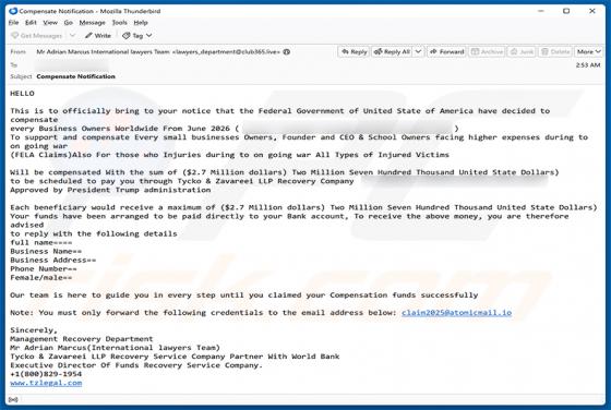 Business Owner Compensation E-Mail-Betrug