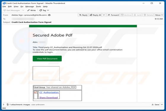 Secure Adobe PDF - Credit Card Authorization E-Mail-Betrug