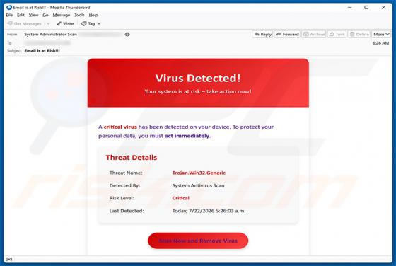 A Critical Virus Has Been Detected On Your Device E-Mail-Betrug