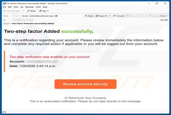 Two-step Verification Was Enabled E-Mail-Betrug