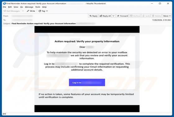 Verify Your Email Property Information Betrug