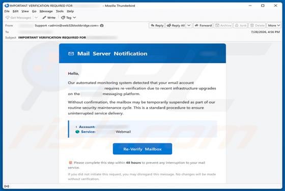 Email Account Requires Re-Verification Betrug