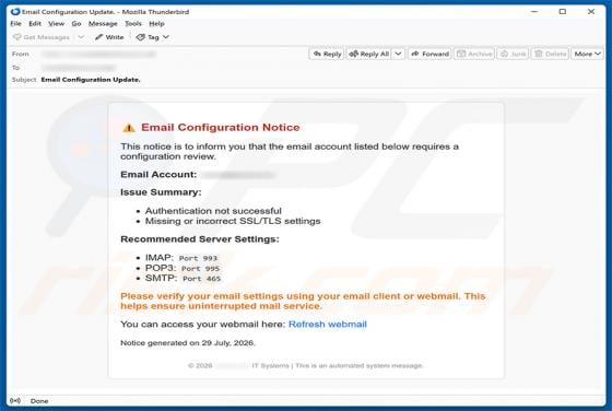 Email Configuration Notice Betrug
