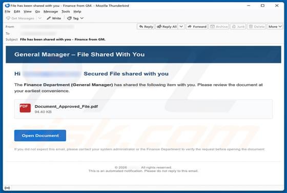 Finance Department (General Manager) Secure File E-Mail-Betrug