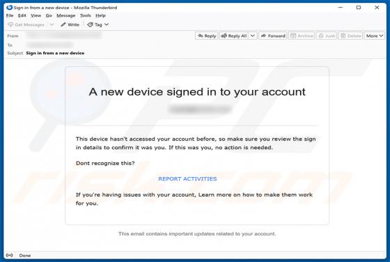 New Device Signed In To Your Account E-Mail-Betrug