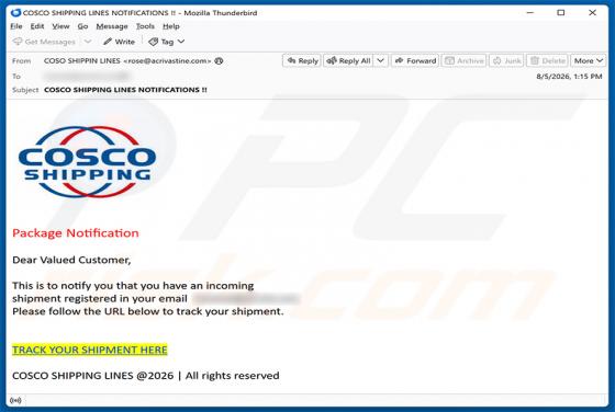 Cosco Shipping Package Notification E-Mail-Betrug