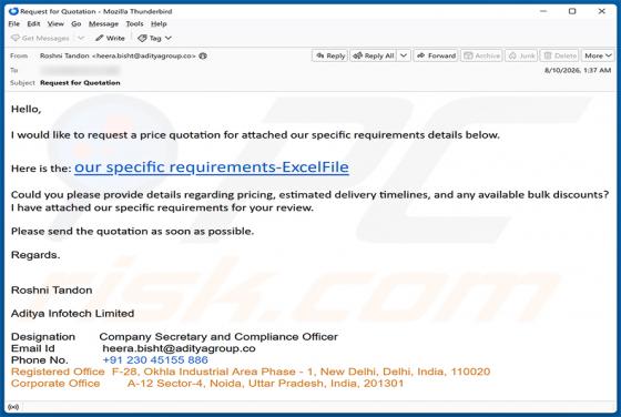 Price Quotation Request E-Mail-Betrug