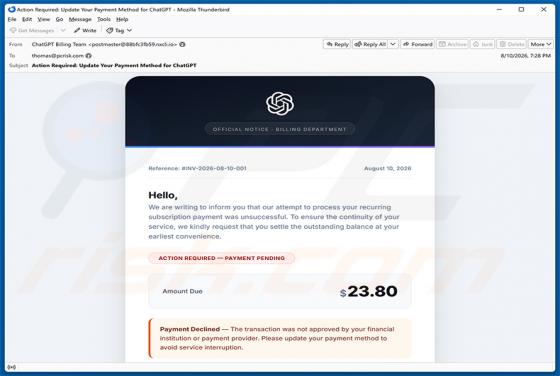 ChatGPT Payment Method Update E-Mail-Betrug
