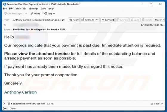 Invoice Payment Is Past Due E-Mail-Betrug