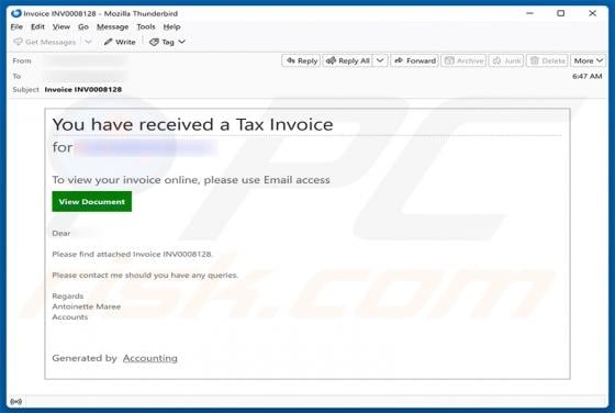 You Have Received A Tax Invoice E-Mail-Betrug