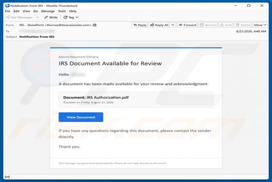 IRS Document Available For Review E-Mail-Betrug