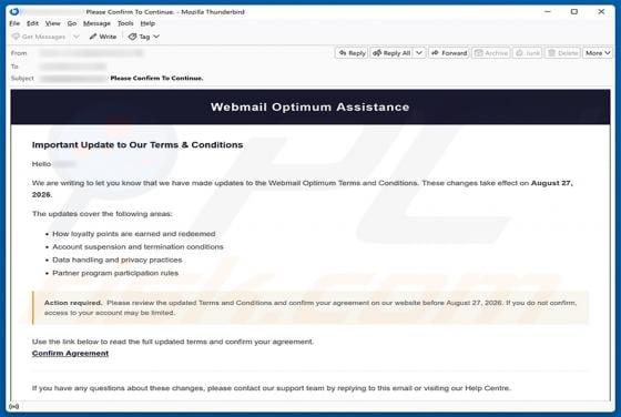 Webmail Optimum Terms and Conditions Update E-Mail-Betrug