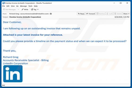 LinkedIn - Outstanding Invoice E-Mail-Betrug