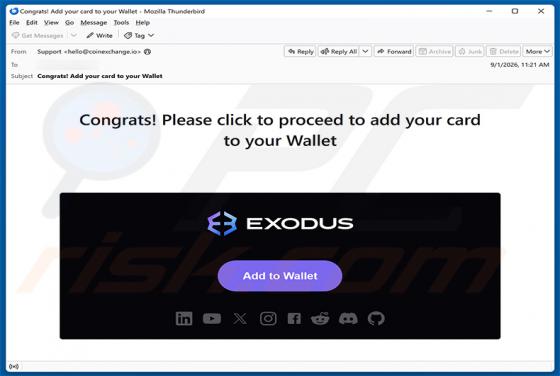 Exodus - Add Your Card To Your Wallet E-Mail-Betrug