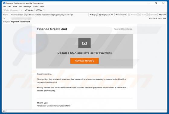 Updated SOA And Invoice For Payment E-Mail-Betrug