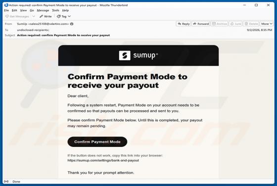 SumUp Payment Mode Confirmation E-Mail-Betrug