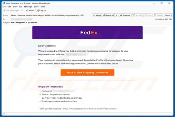 FedEx Shipment Scheduled For Delivery E-Mail-Betrug
