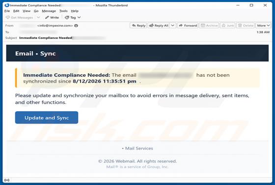 Update And Synchronize Your Mailbox E-Mail-Betrug