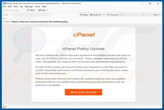 cPanel Policy Update E-Mail-Betrug