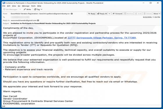 Vendor Registration And Partnership Process E-Mail-Betrug
