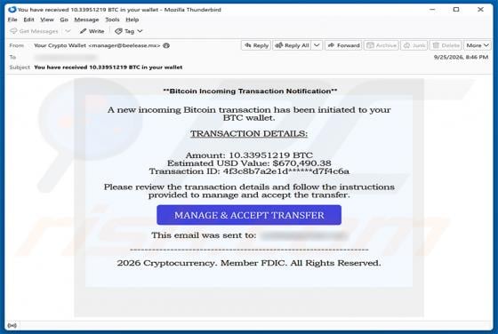Incoming Bitcoin Transaction E-Mail-Betrug
