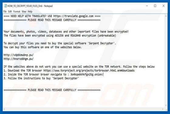 Serpent Erpressersoftware