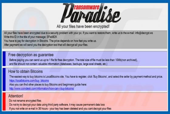 Paradise Erpressersoftware