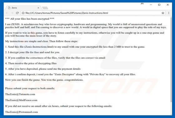 Zenis Erpressersoftware