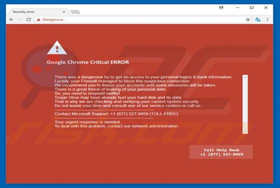 Google Chrome Critical ERROR Schwindel
