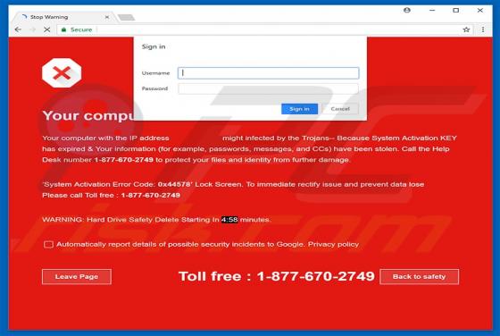 System Activation KEY Has Expired POP-UP Betrug