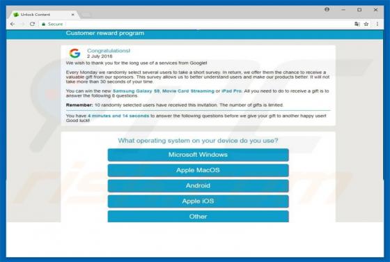 Google Customer Reward Program POP-UP Schwindel