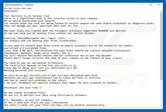 RYUK Erpressersoftware