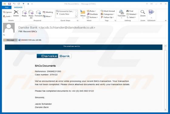 Danske Bank Email Virus