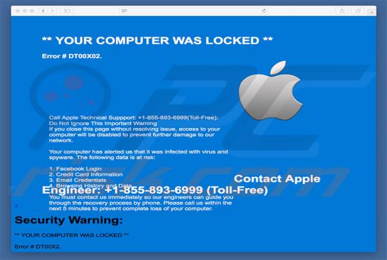 Contact Apple Engineer (Error #DT00X02) POP-UP Betrug (Mac)