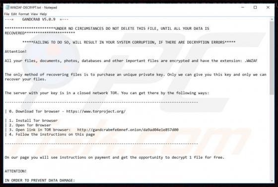 GandCrab 5.0.9 Erpressersoftware