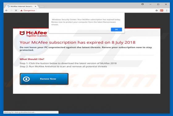 Your McAfee Subscription Has Expired POP-UP Betrug