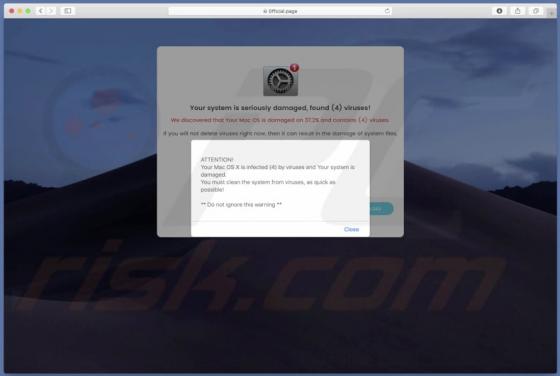Your System Is Seriously Damaged, Found (4) Viruses! POP-UP Betrug (Mac)
