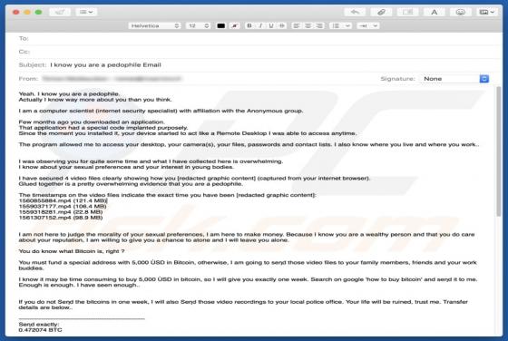 I Know You Are A Pedophile Email Betrug
