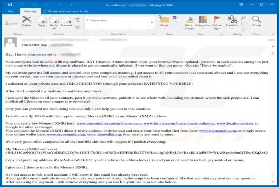 Sextortion E-Mail (Monero)
