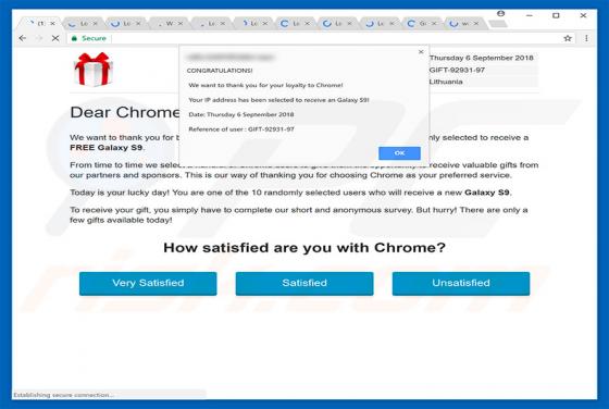 Dear Chrome User, Congratulations! POP-UP Betrug