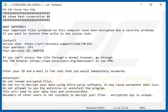 njkwe RaaS corporation Ransomware